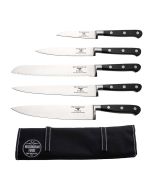 Rockingham Forge Pro Black Series 5 Piece Set with Roll (9cm Paring Knife, 13cm Utility, 20cm Cooks Knife, 20cm Bread & 20cm Carving Knife)