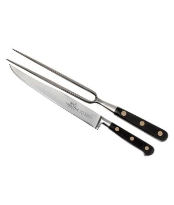 Lion Sabatier® Ideal Brass Rivets 20cm Yatagan Curved Carving Knife Set (c/w 17cm Carving Fork)