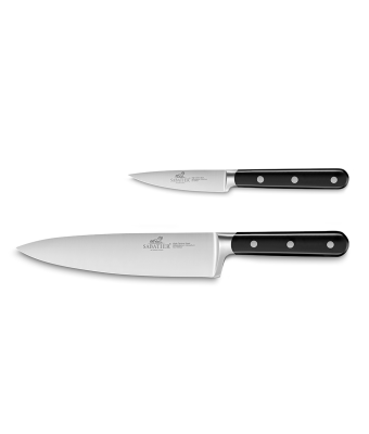 Lion Sabatier® Egide 2 Piece Knife Set - 9cm Paring & 20cm cooks Knife (Black Handle with Stainless Steel Rivets)
