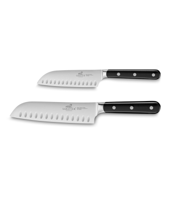 Lion Sabatier® Egide 2 Piece Knife Set - 13cm & 18cm Santoku (Black Handle with Stainless Steel Rivets)