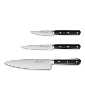 Lion Sabatier® Egide 3 Piece Knife Set - 10cm Paring, 13cm Utility & 20cm Cooks Knife (Black Handle with Stainless Steel Rivets)