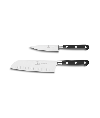 Lion Sabatier® Ideal 2 Piece Knife Set - 10cm Paring & 18cm Santoku Knife (Black Handle with Stainless Steel Rivets)