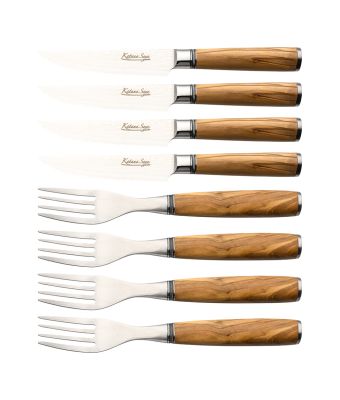 Katana Saya Olivewood 8 Piece Steak Knife & Fork Set